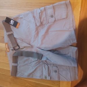 Brand new, tan cargo shorts, pockets & belt